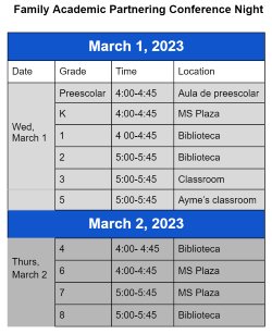 family partnering schedule